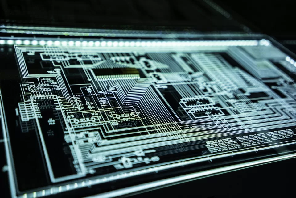 Close-up of a green circuit board with electronic components