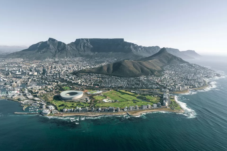 Cape Town city and harbour with Table Mountain behind