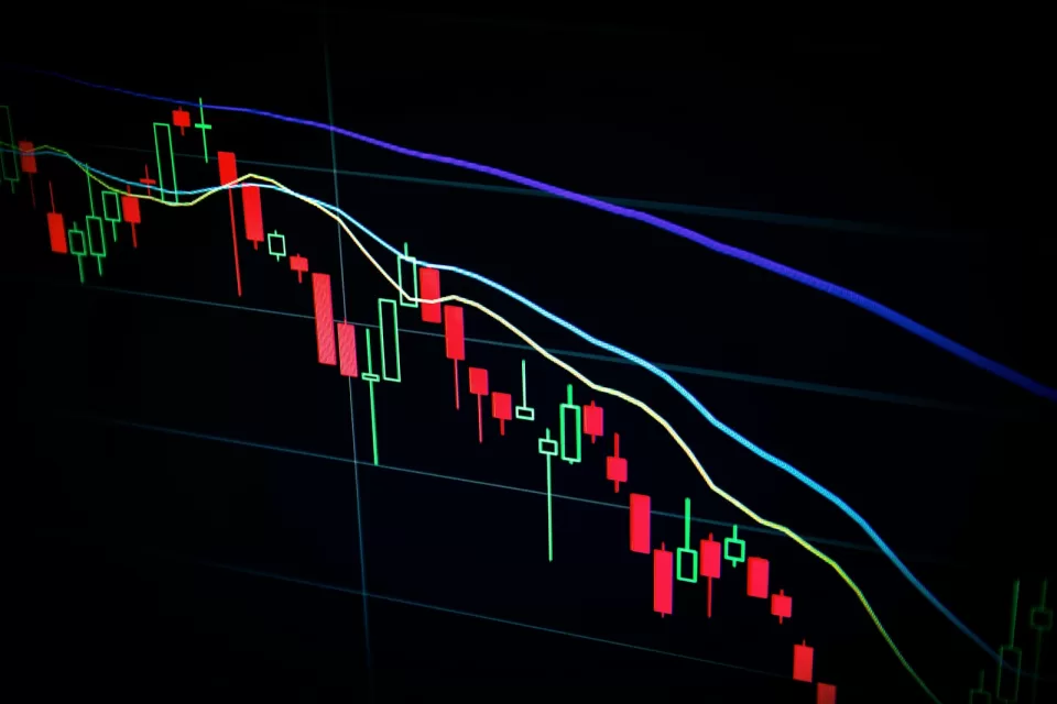Line chart on a screen showing an upward trend