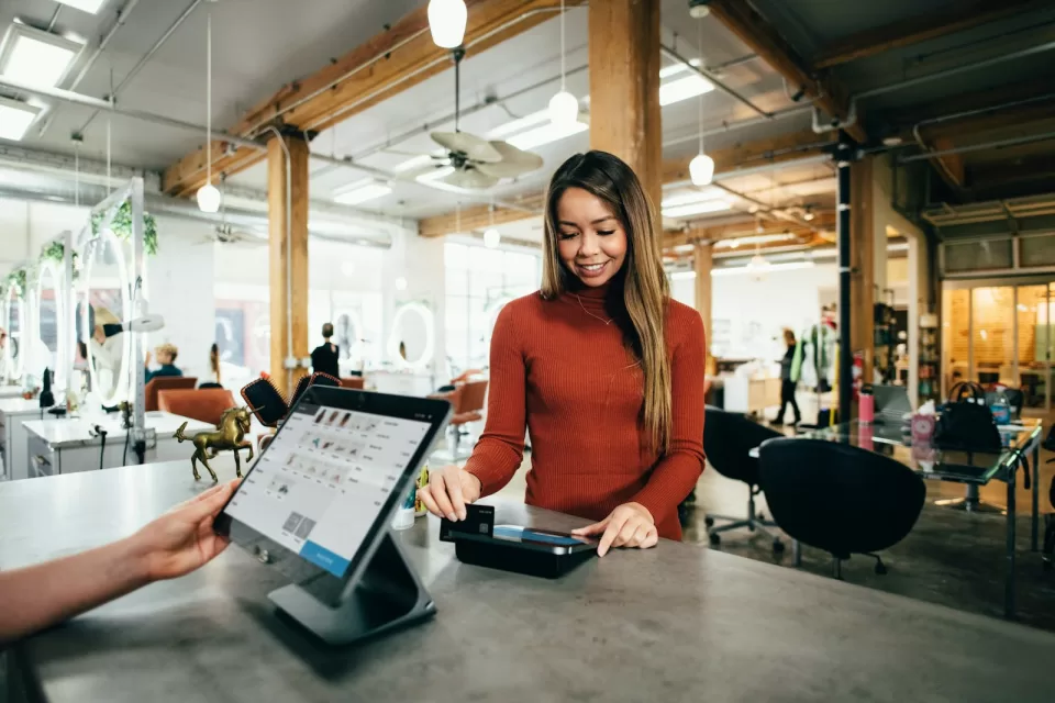 Tablet point-of-sale system on a shop counter