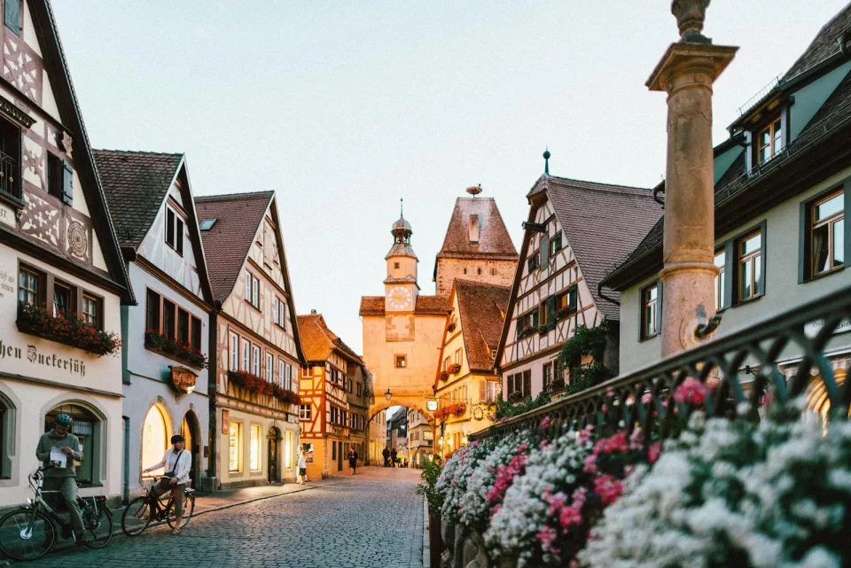 Colourful old buildings in a European town square