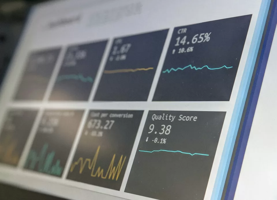 Screen showing website analytics graphs and data tables