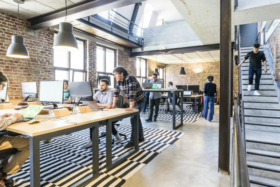 Bright open office with developers at their desks
