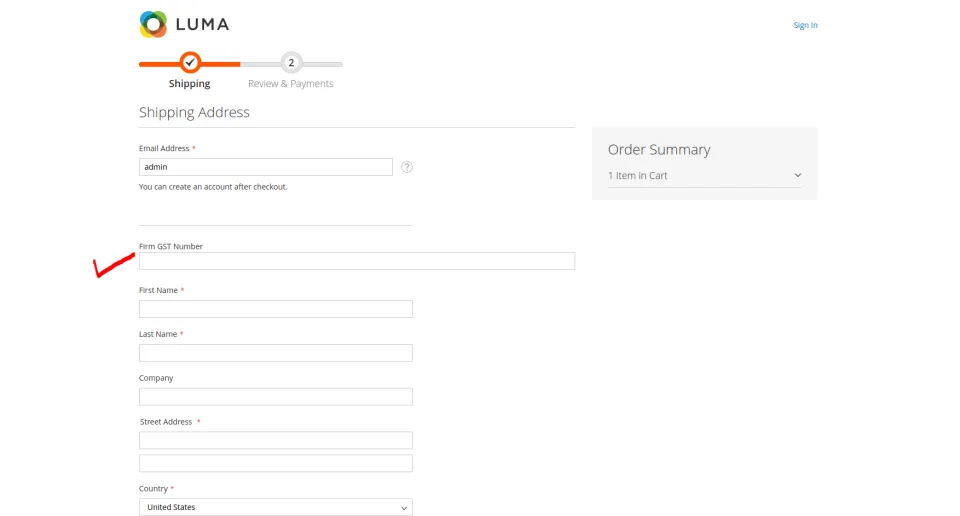 GSTIN field during Magento checkout